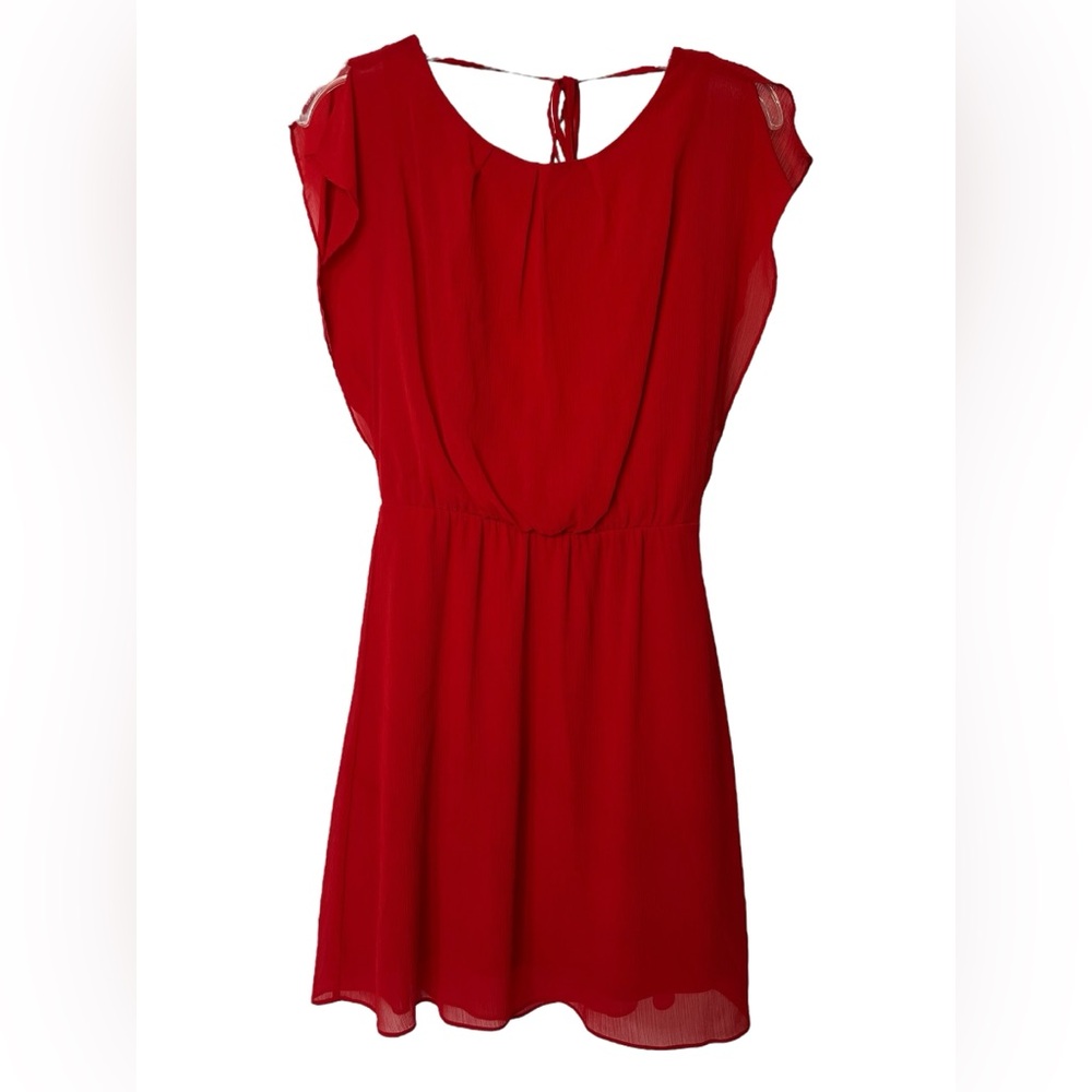 The Limited Red Chiffon Lined Split Cap‎ Sleeve Open Back Tie Dress Womens XS